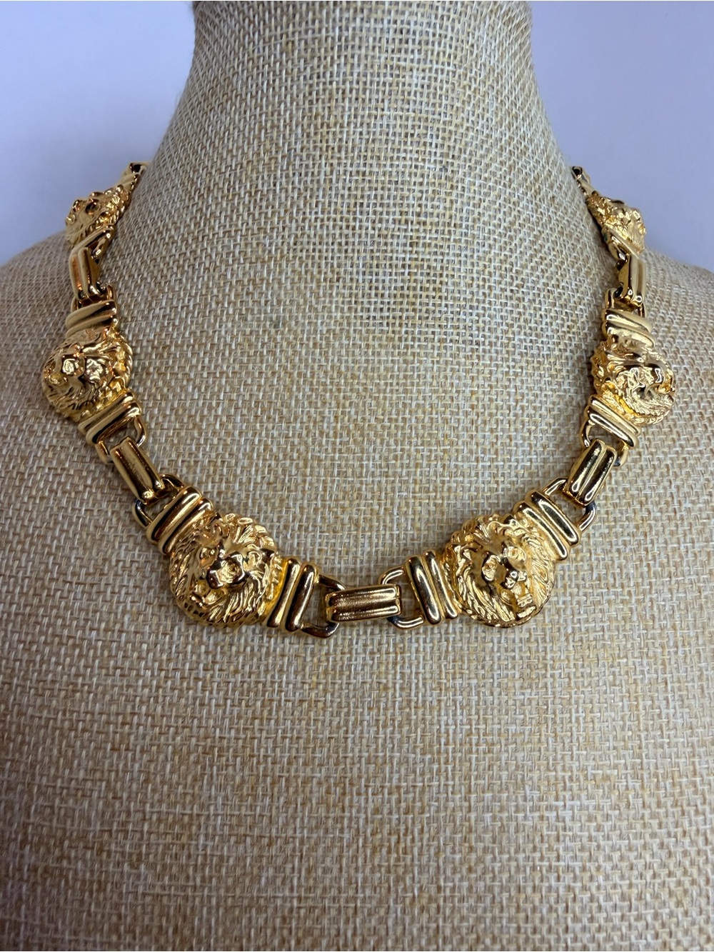 Anne Klein Vintage Lion Head Link Necklace -